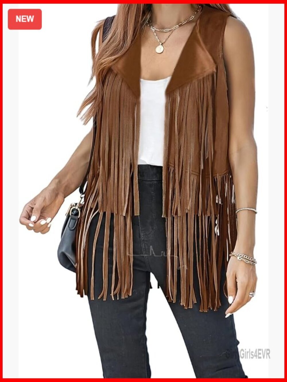 Faux Suede Fringe Vest 70s Hippie Western Style Sleeveless Tassel Jacket